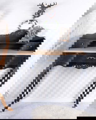 Secretaire din lemn masiv negru cu blat bej