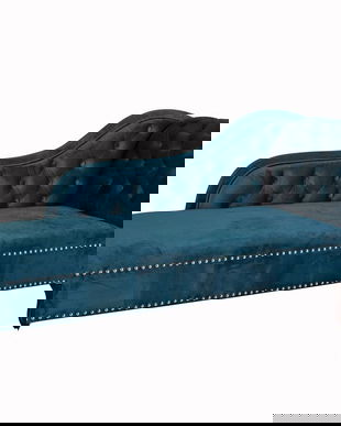 Sofa din lemn masiv negru cu tapiterie albastra