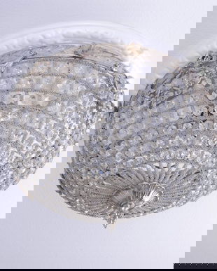 Plafoniera din alama masiva argintie cu cristale