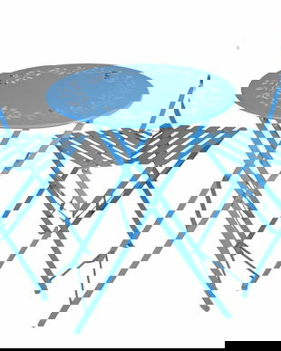 Set de gradina din fier forjat bleu cu decoratiuni