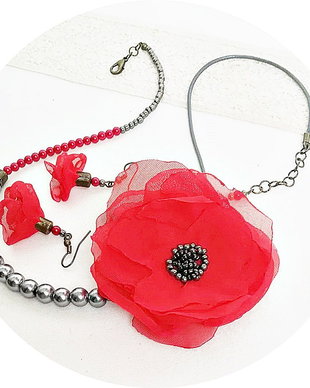 set floral rosu gri bronz