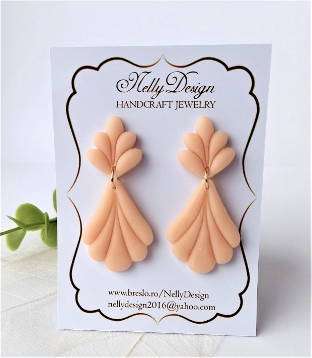 Cercei roz-piersica/tortite inox auriu   Handmade Polymer Clay Earrings
