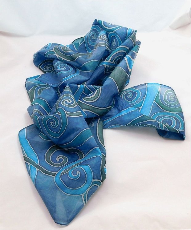 Eșarfă din mătase naturală - Blue spirals