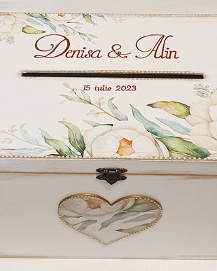 Cufar de dar personalizat pentru nunta, 30x20x18 cm, tema florala verde