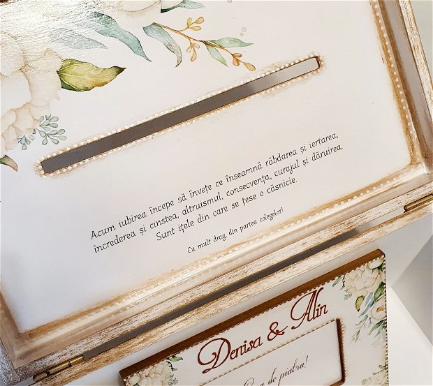 Cufar de dar personalizat pentru nunta, 30x20x18 cm, tema florala verde