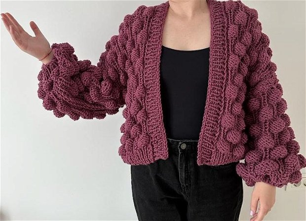 Cardigan tricotat Dark Rose