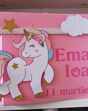 Cutie/cufăr pentru dar botez fetiță unicorn