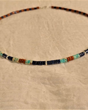 Colier surfer choker argint lapis lazuli jasp rosu jasp imperial turcoaz heishi- Transport gratuit