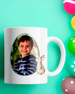 Cana personalizata cu poza si mesaj - cadou paste iepuras baiat