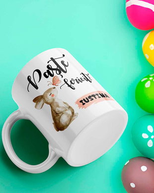 Cana personalizata cu poza si mesaj  Paste - iepuras fetita