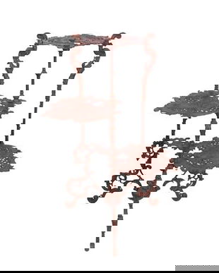 Etajera Art Nouveau din fier forjat maro cu trei policioare