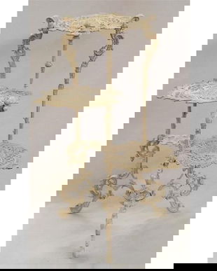 Etajera Art Nouveau din fier forjat alb cu trei policioare