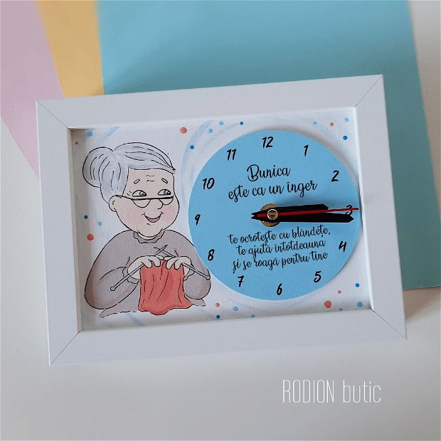 Ceas pentru bunica pictat manual personalizat cu mesaj