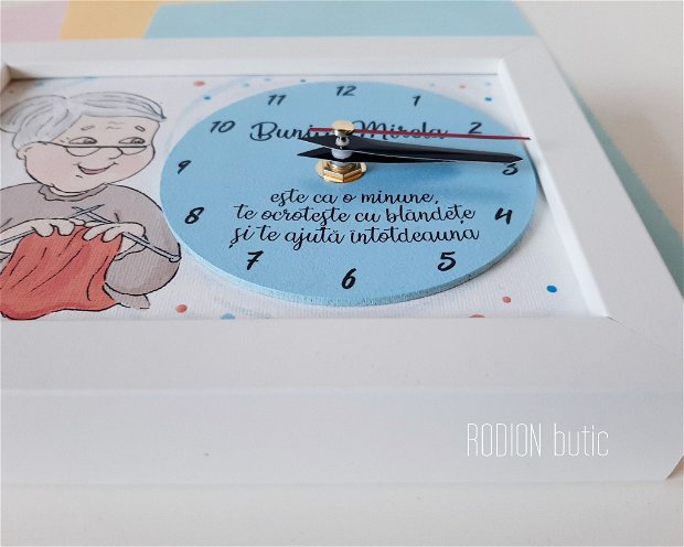 Ceas pentru bunica pictat manual personalizat cu mesaj
