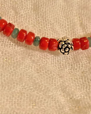 Bratara argint smarald coral heishi/disc floare