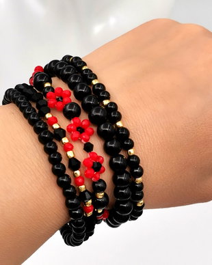 Brățară Multișir - Elegant Black & Red Poppys
