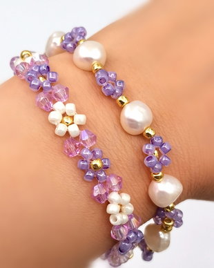 Set 2 Brățări - Pearl Purple Flowers