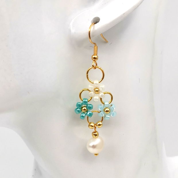 Rezervat Cercei Turquoise Flowers & Pearls