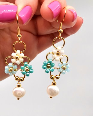 Rezervat Cercei Turquoise Flowers & Pearls
