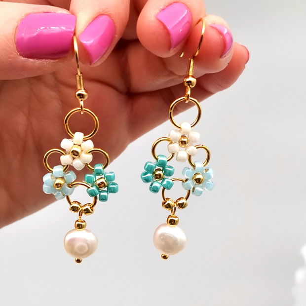 Rezervat Cercei Turquoise Flowers & Pearls