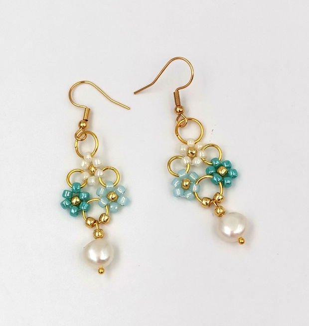 Rezervat Cercei Turquoise Flowers & Pearls