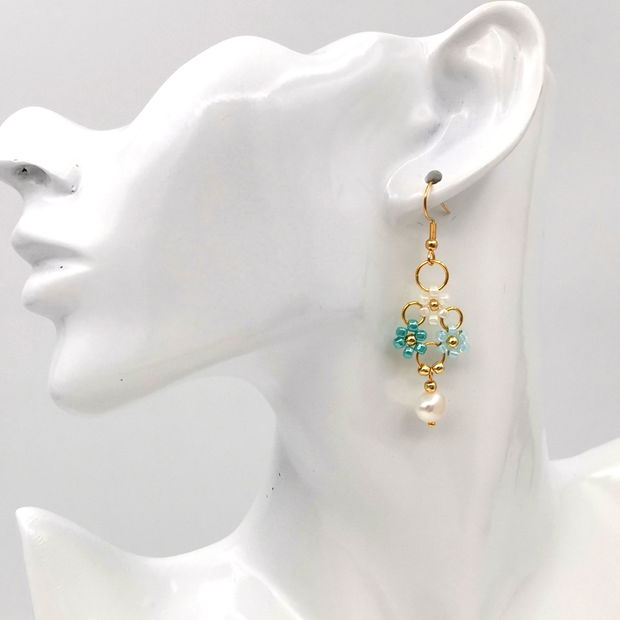 Rezervat Cercei Turquoise Flowers & Pearls