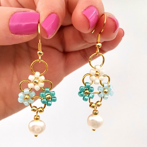 Rezervat Cercei Turquoise Flowers & Pearls