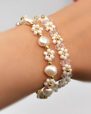 Set Brățări - Ivory Pearl Flowers