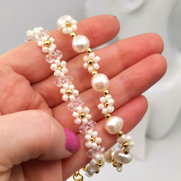 Set Brățări - Ivory Pearl Flowers