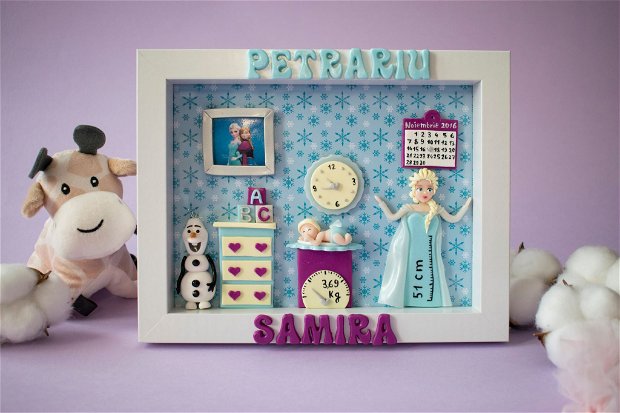 Ramă nou-născut Frozen | Personalizată handmade | Lut polimeric