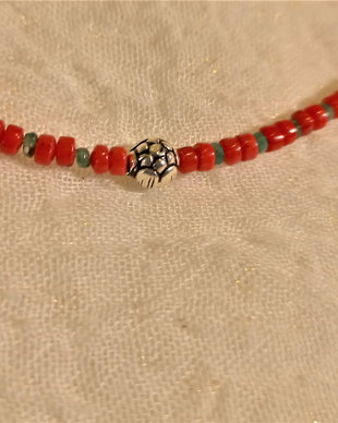 Colier argint coral rosu smarald heishi/disc floare
