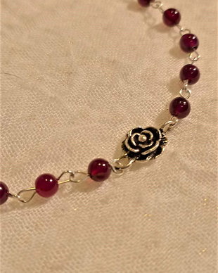 Bratara argint agate visinii lant floare trandafir