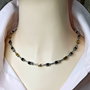 Colier/choker unisex cu pietre semiprețioase de hematit argintiu, auriu si negru, cuburi cristal, rondele strass