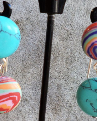 Cercei handmade din sarma,rondele compozit si turcoaz