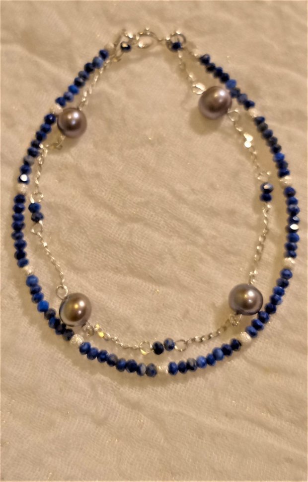 Bratara argint X2 lapis lazuli perle de cultura lant argint star dust