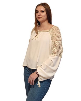 Bluza boho ivory cu snur