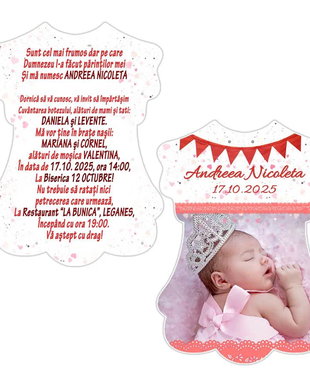 Invitatie botez rochita inimi, cu plic inclus
