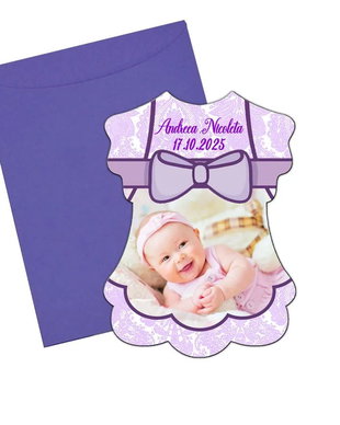 Invitatie botez rochita inimi mov, cu plic inclus