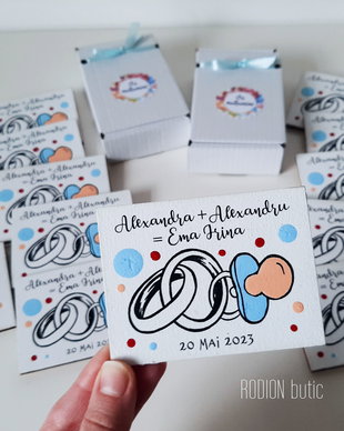 Marturii personalizate botez handmade pictate magnetice 2 in 1