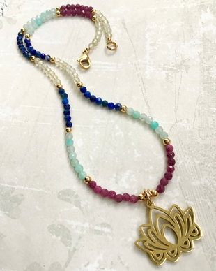 Colier CHOKER pietre naturale & floare de Lotus