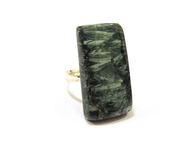 Inel Serafinit si Argint 925 - IN581 - Inel verde argintiu, inel cadou, bijuterii cadou, cadou sotie, cristaloterapie, cristale vindecatoare, cristale de colectie