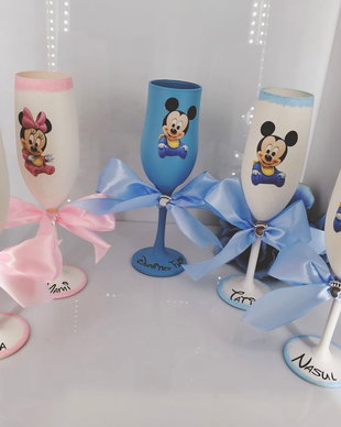 Pahare decorate botez