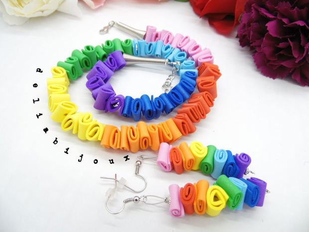 Set bijuterii handmade statement unicat - mullticolor - Rainbow -foi de spuma/foamiran (cod793)