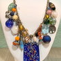 COLIER ~BLUE COCKTAIL~ murano,agate,coral,lava,citrin,hematit,cristale sticla,accesorii bronz