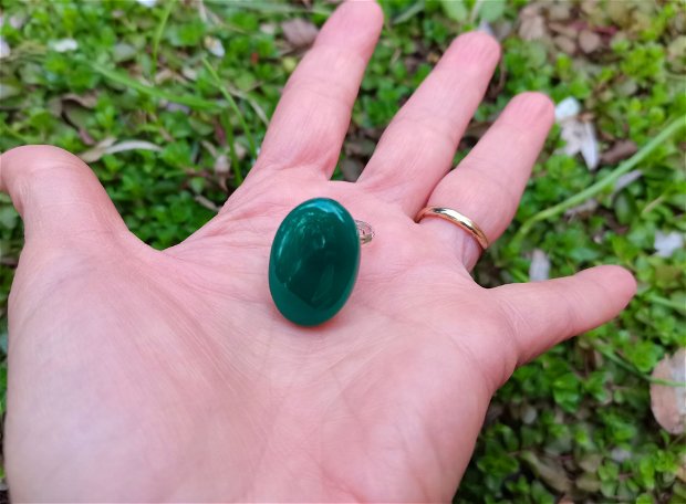 Inel Onix verde si Argint 925 - IN1115 - Inel verde reglabil, inel pietre semipretioase, cadou aniversare, cadou sotie, bijuterii cadou, cristale vindecatoare, cristaloterapie