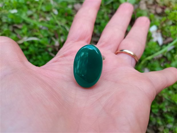 Inel Onix verde si Argint 925 - IN1115 - Inel verde reglabil, inel pietre semipretioase, cadou aniversare, cadou sotie, bijuterii cadou, cristale vindecatoare, cristaloterapie