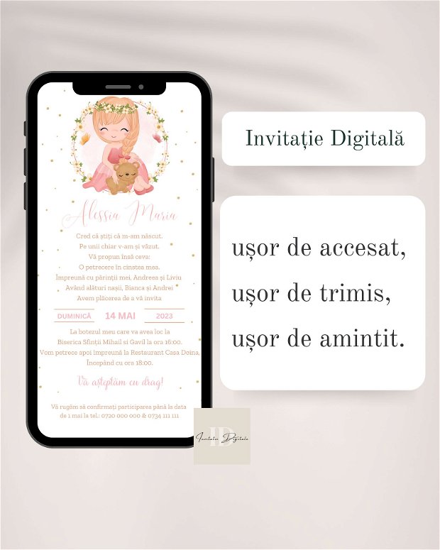 Invitație digitală de botez pentru fetiță