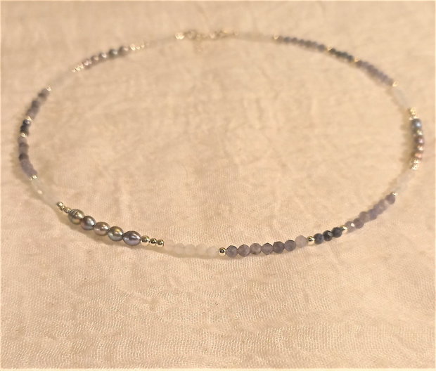 Colier choker argint safir iolit angelit perle de cultura