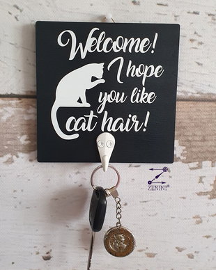 Cuier cat hair, cuier pisica, cuier cu mesaj, cuier personalizat, cuier Welcome, cuier pentru chei