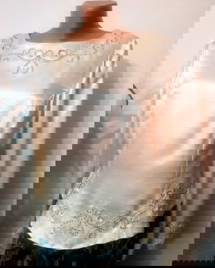 Bluza eleganta din saten cu broderie din margele cusute manu